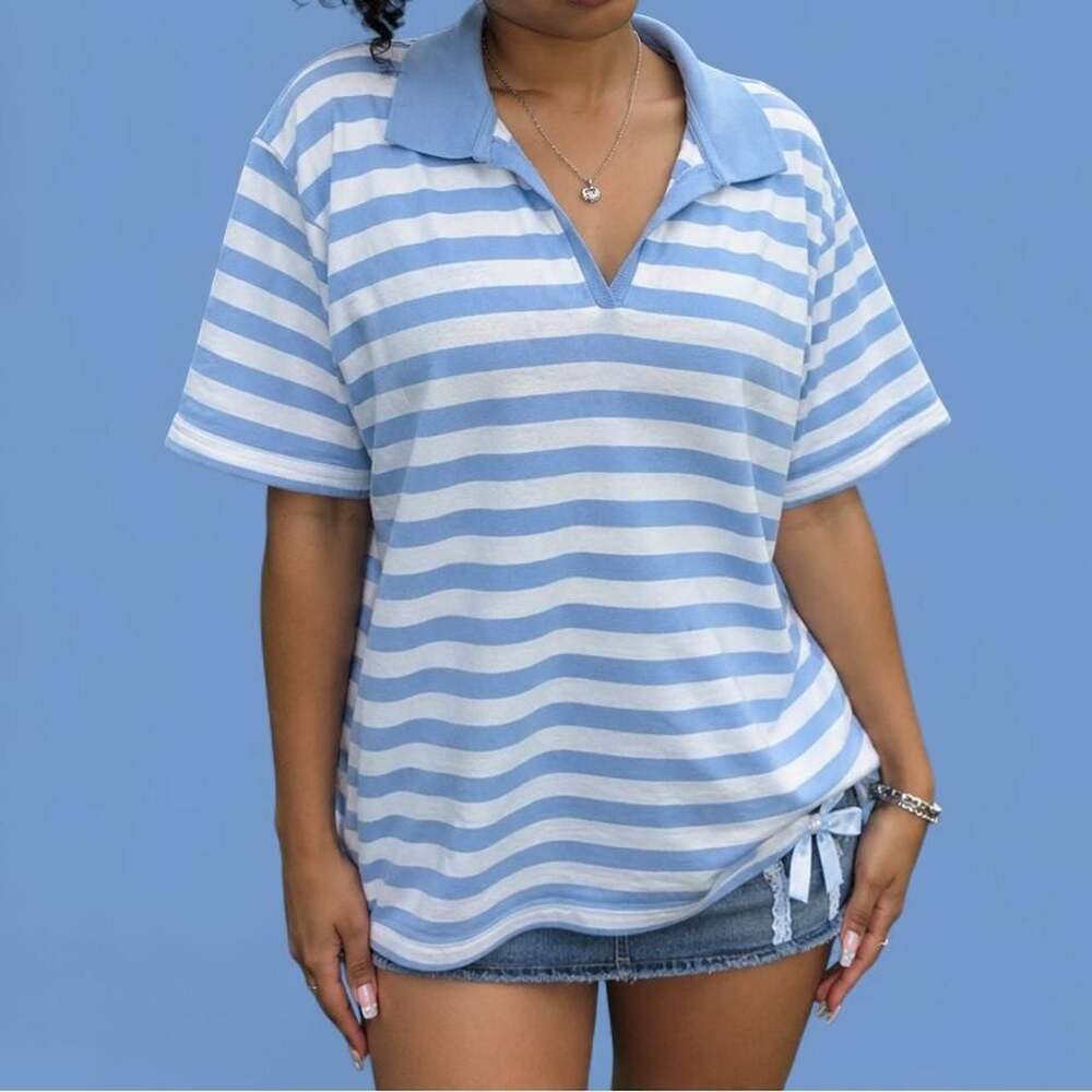 Vintage Cabin Creek Striped Polo Shirt Blue White 100% Cotton 1X